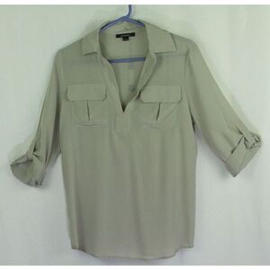 Acrobat Silk Top Womens Small 3/4 Sleeve V Neck Pockets New